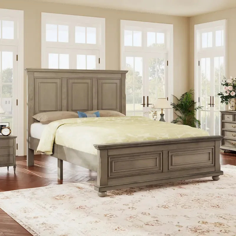 Estructura de cama vintage tradicional de estilo campestre y rural, de madera de pino